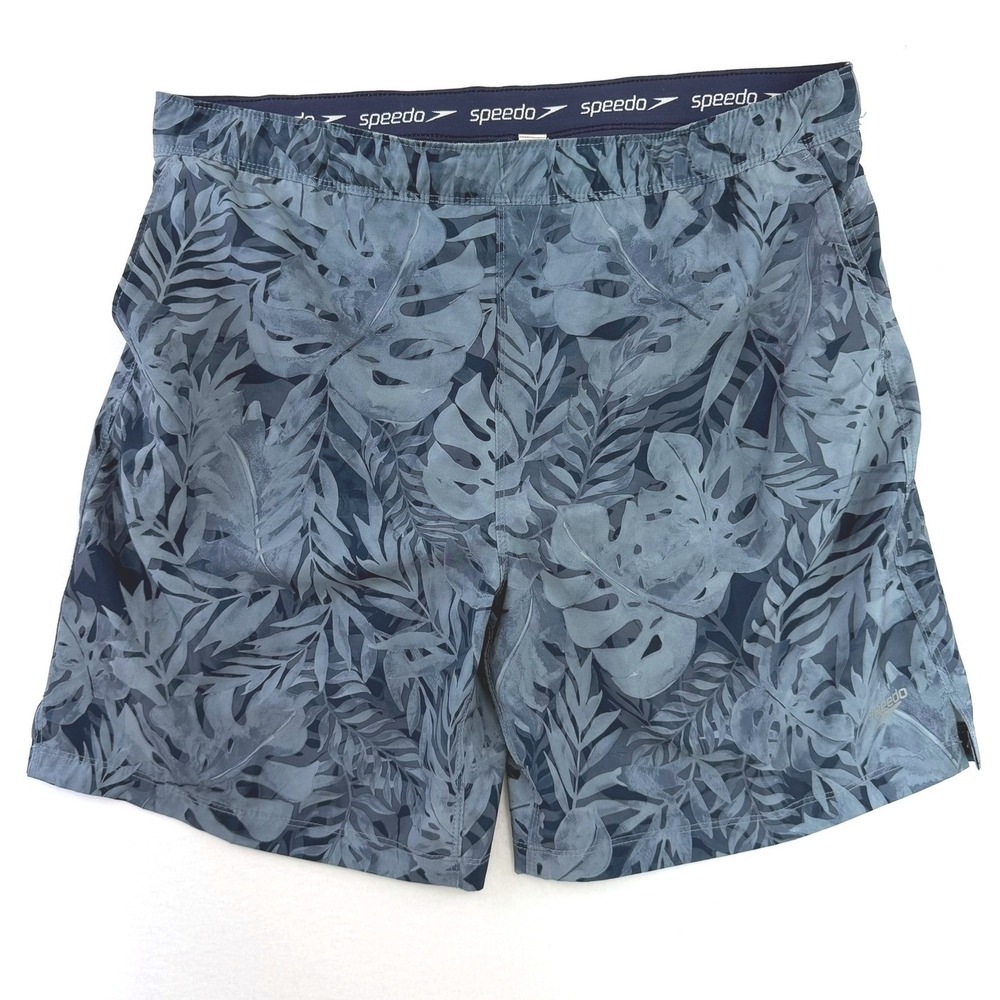 Speedo Mens XL Swim Trunks Navy Blue Tropical Floral Board Shorts 7778276